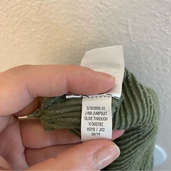 Old Navy green cozy ribbed short sleeve wide leg crop knit jumpsuit romper 10/12 - Picture 10 of 11